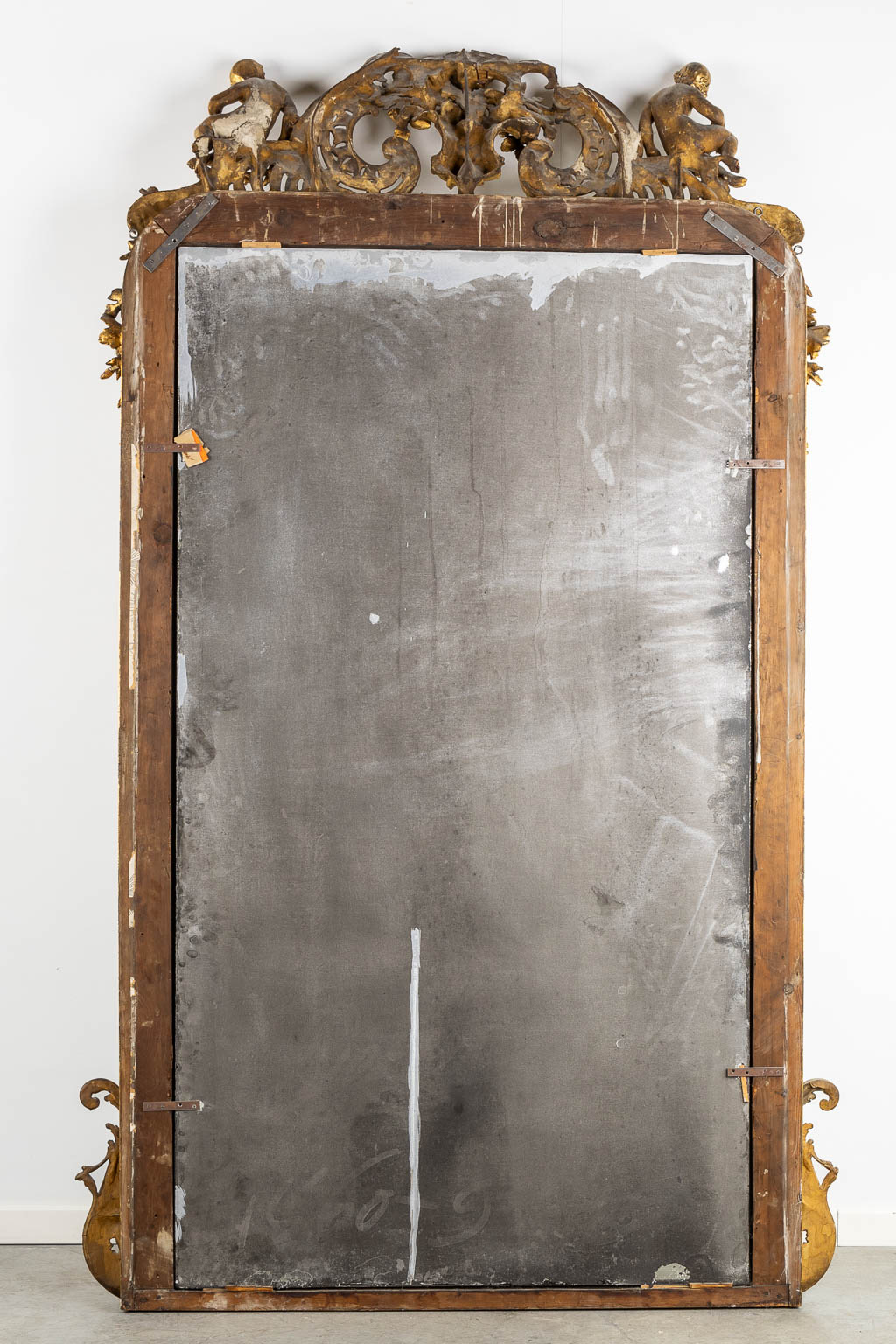 An antique and large mirror, decorated with putti in Louis XV style. Circa 1900. (W:130 x H:225 cm) - Image 11 of 11