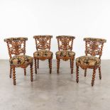 A set of 4 antique wood-sculptured smoker's chairs, oak. Circa 1900. (L:55 x W:44 x H:80 cm)