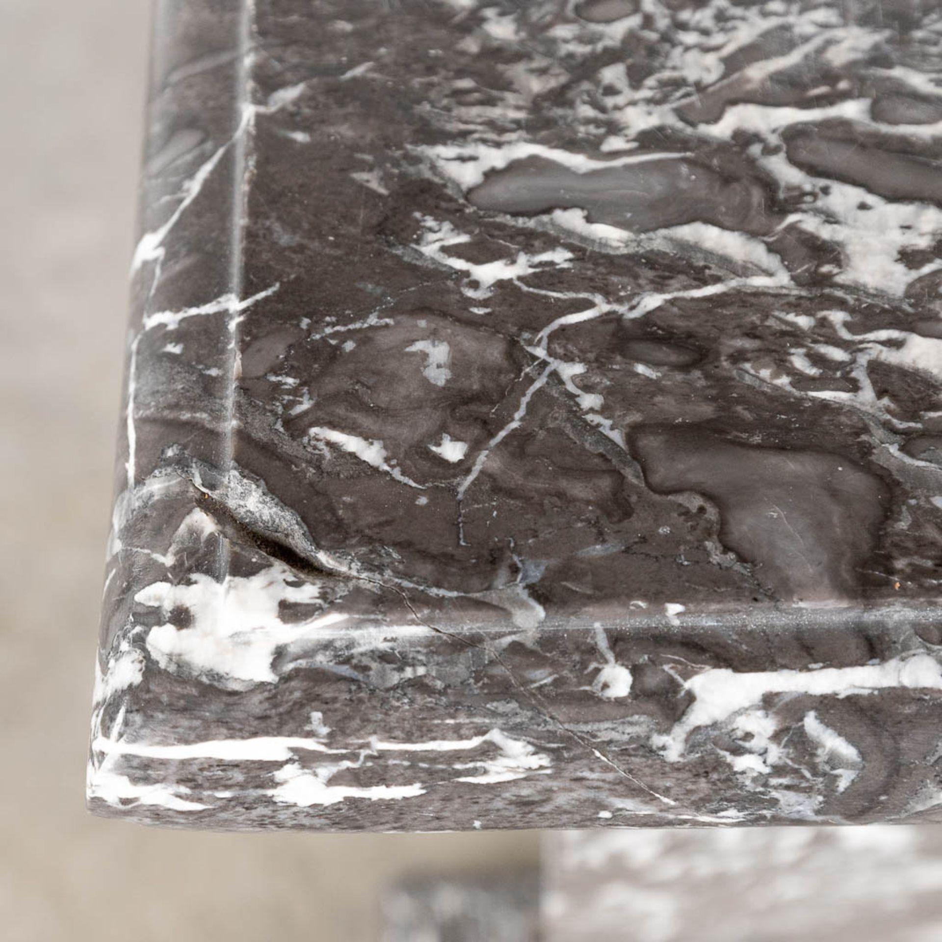 A pedestal, made of grey marble mounted with gilt bronze. (L:30 x W:30 x H:104 cm) - Bild 6 aus 11