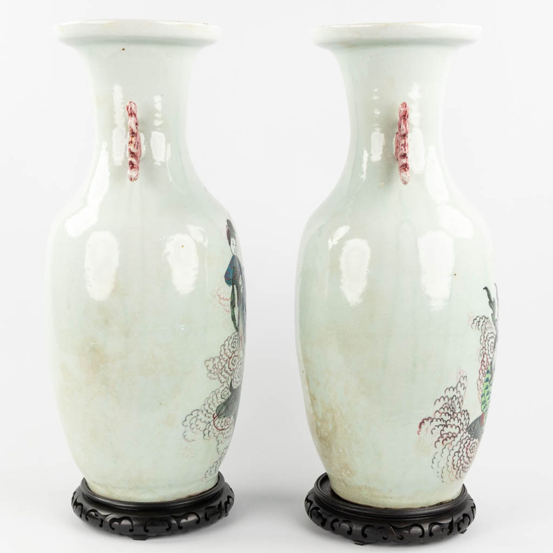 A pair of Chinese vases decorated with buffalo and ladies. (H:57 x D:24 cm) - Image 9 of 11