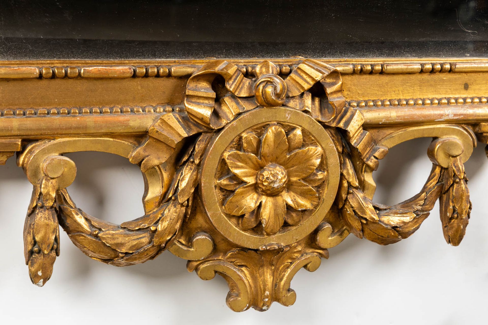 An antique mirror, gilt wood. Probably Scandinavia, Sweden. 19th C. (W:70 x H:178 cm) - Image 6 of 8