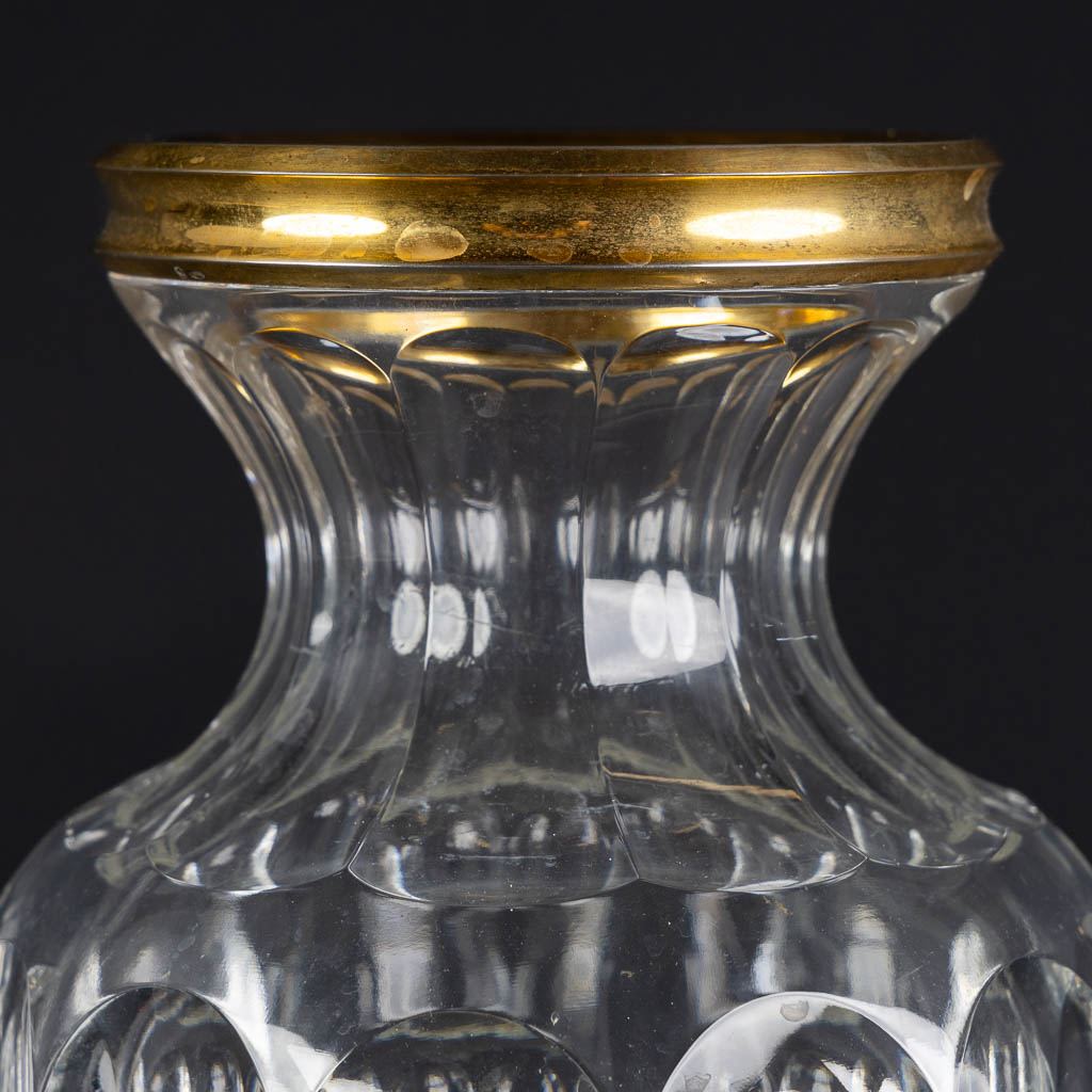 A crystal vase with a gold-plated silver ring by Wolfers Frères. A835. (H:33 x D:15,5 cm) - Image 8 of 9