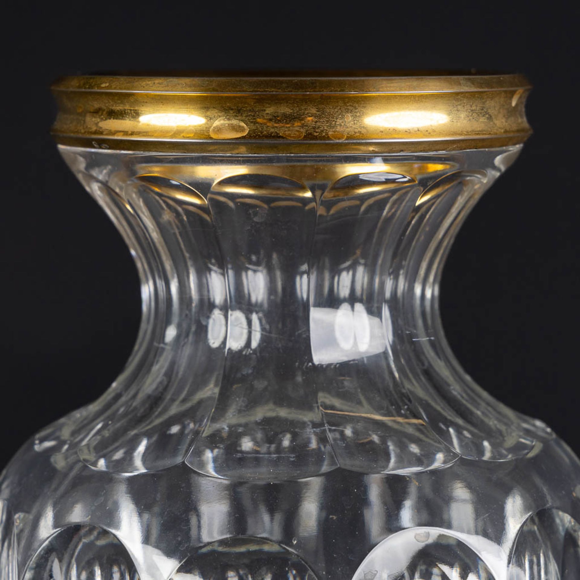 A crystal vase with a gold-plated silver ring by Wolfers Frères. A835. (H:33 x D:15,5 cm) - Bild 8 aus 9