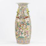 A very large Chinese Famille Rose vase, decorated with figurines (crack). (H:91 x D:38 cm)