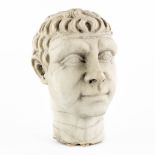 Head of a man, sculptured Carrara marble. 19th C. (L:19 x W:24 x H:30 cm)