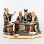 Capodimonte 'La Legge e Uguale Per Tutti' Courtroom, polychrome porcelain. (L:24 x W:30 x H:27 cm)