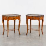 A pair of side tables, marquetry inlay and mounted with bronze. (L:37 x W:51 x H:65 cm)