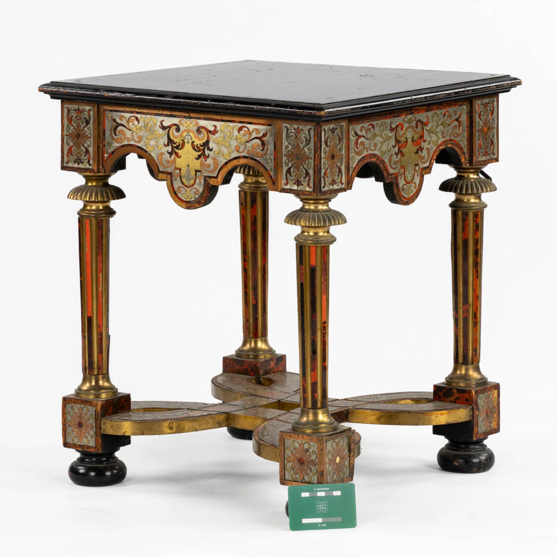 A Napoleon 3 style, Boulle and copper inlay side table, 20th C. (L:47 x W:47 x H:53 cm) - Bild 2 aus 12