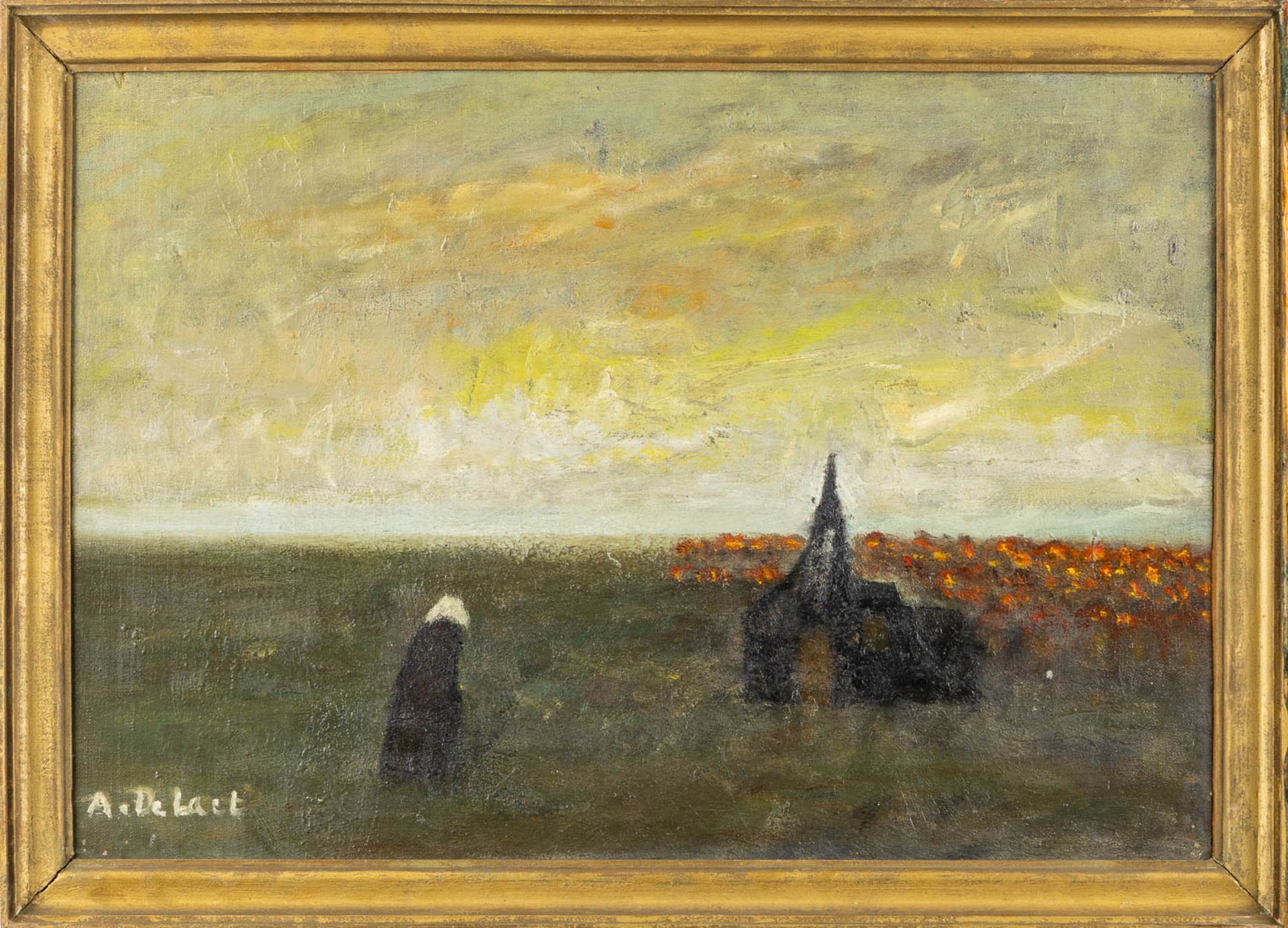 Aloïs DE LAET (1866-1949) 'Walking to the Church'. (W:67 x H:52,5 cm) - Image 4 of 11