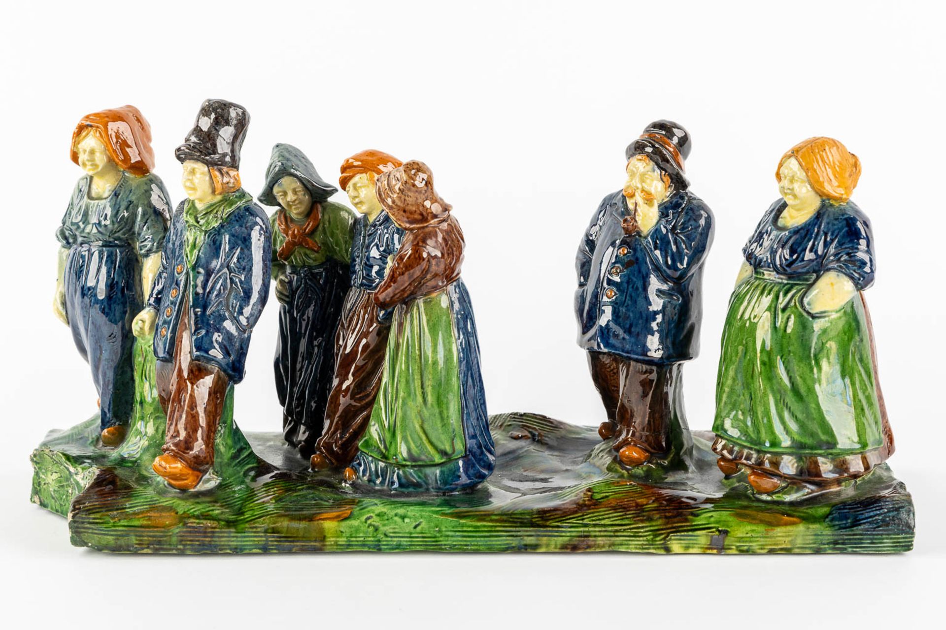 Flemish Pottery 'Bridal Parade', three pieces. Caessens, Kortrijk. Circa 1900. (L:19 x W:138 x H:25, - Image 5 of 22