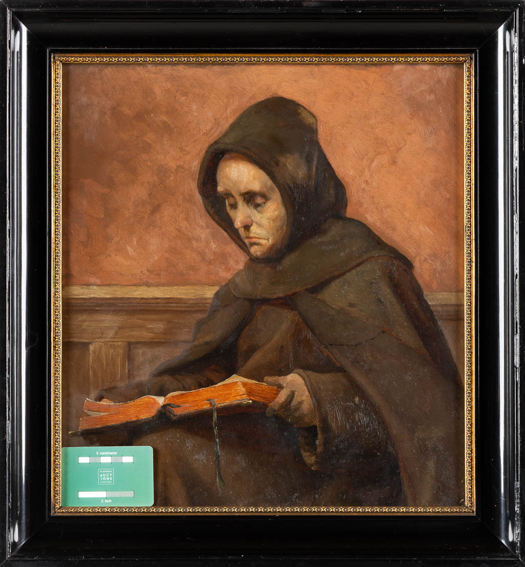 Théophile LYBAERT (1848-1927) 'Reading Monk' 1875. (W:39 x H:43 cm) - Image 2 of 6