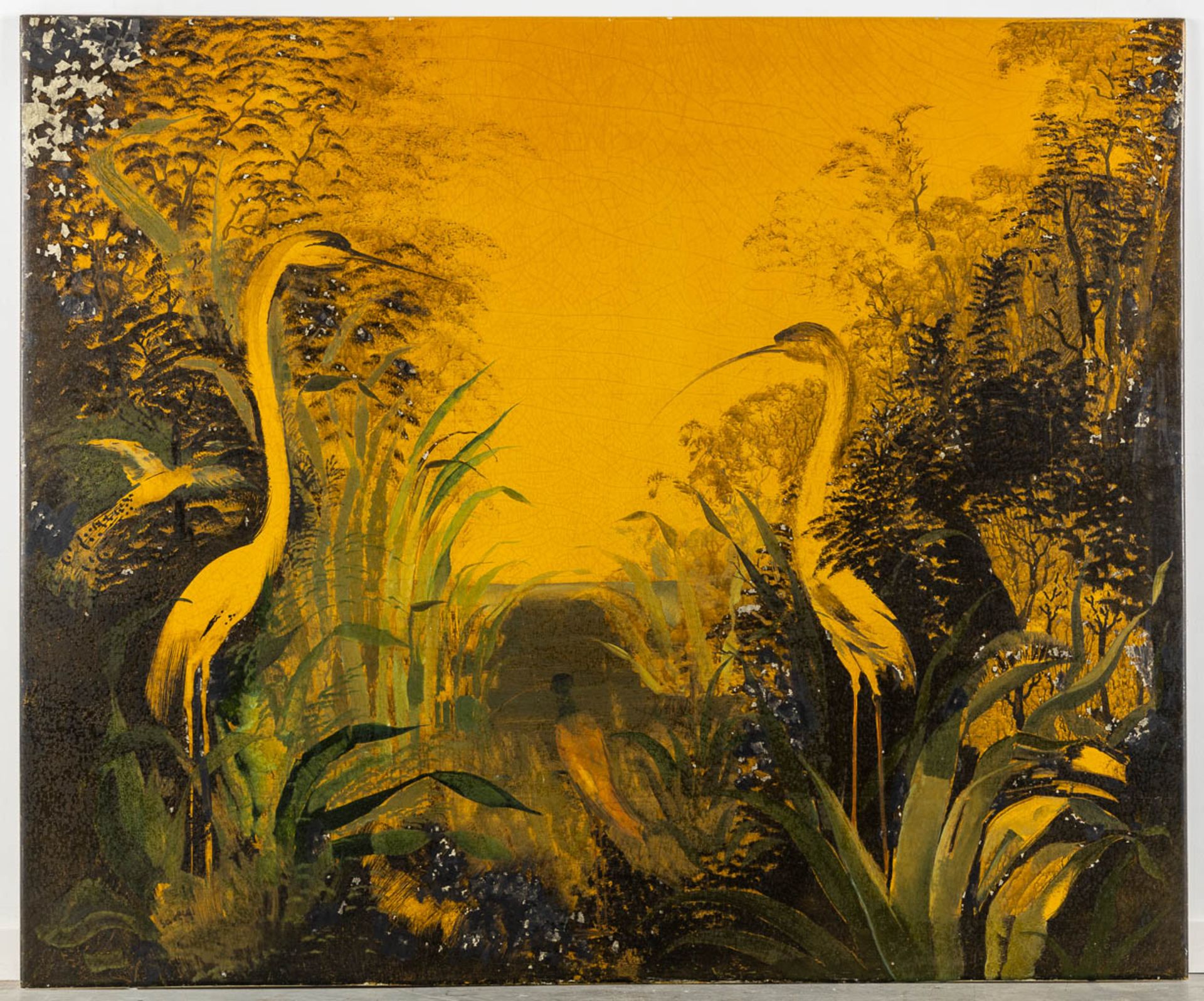 Albert SAVERYS (1886-1964) 'Herons near the pond'. (W:145 x H:120 cm) - Image 3 of 10