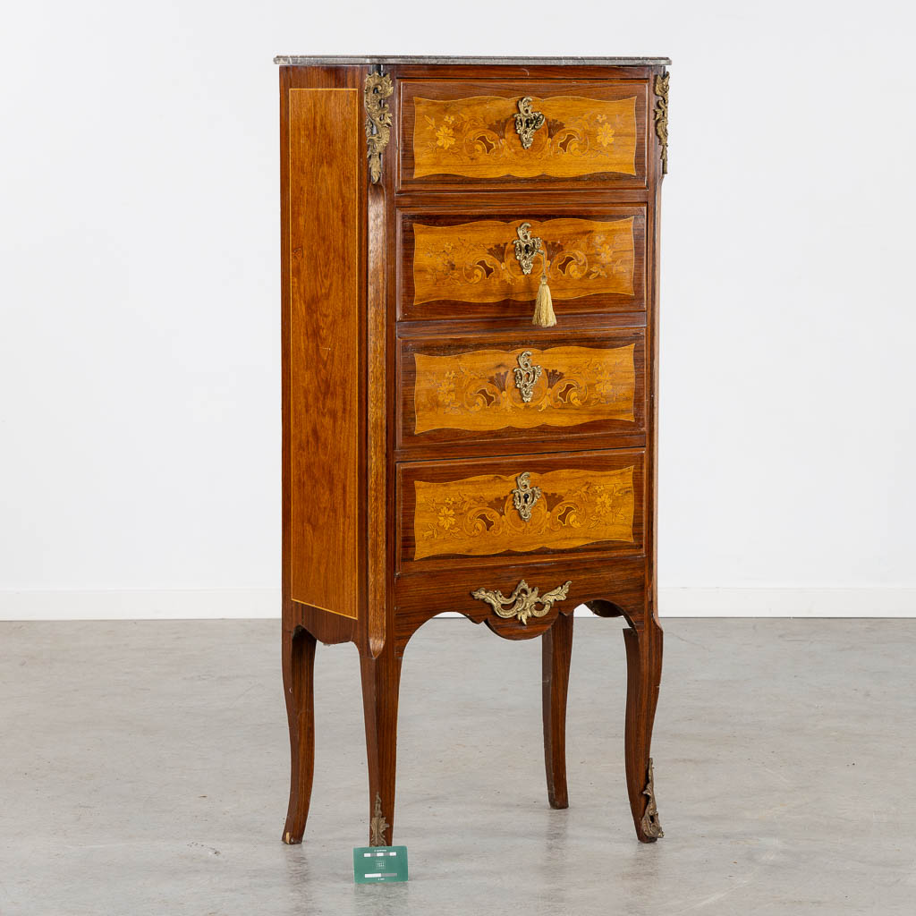 A Secretaire cabinet, Marquetry inlay and mounted with bronze. Circa 1900. (L:34 x W:56 x H:128 cm) - Image 2 of 15