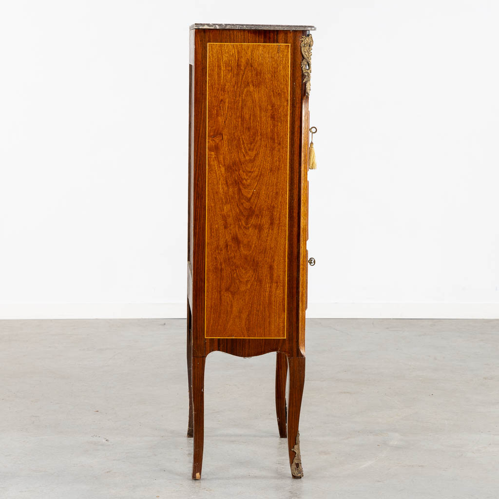 A Secretaire cabinet, Marquetry inlay and mounted with bronze. Circa 1900. (L:34 x W:56 x H:128 cm) - Image 9 of 15