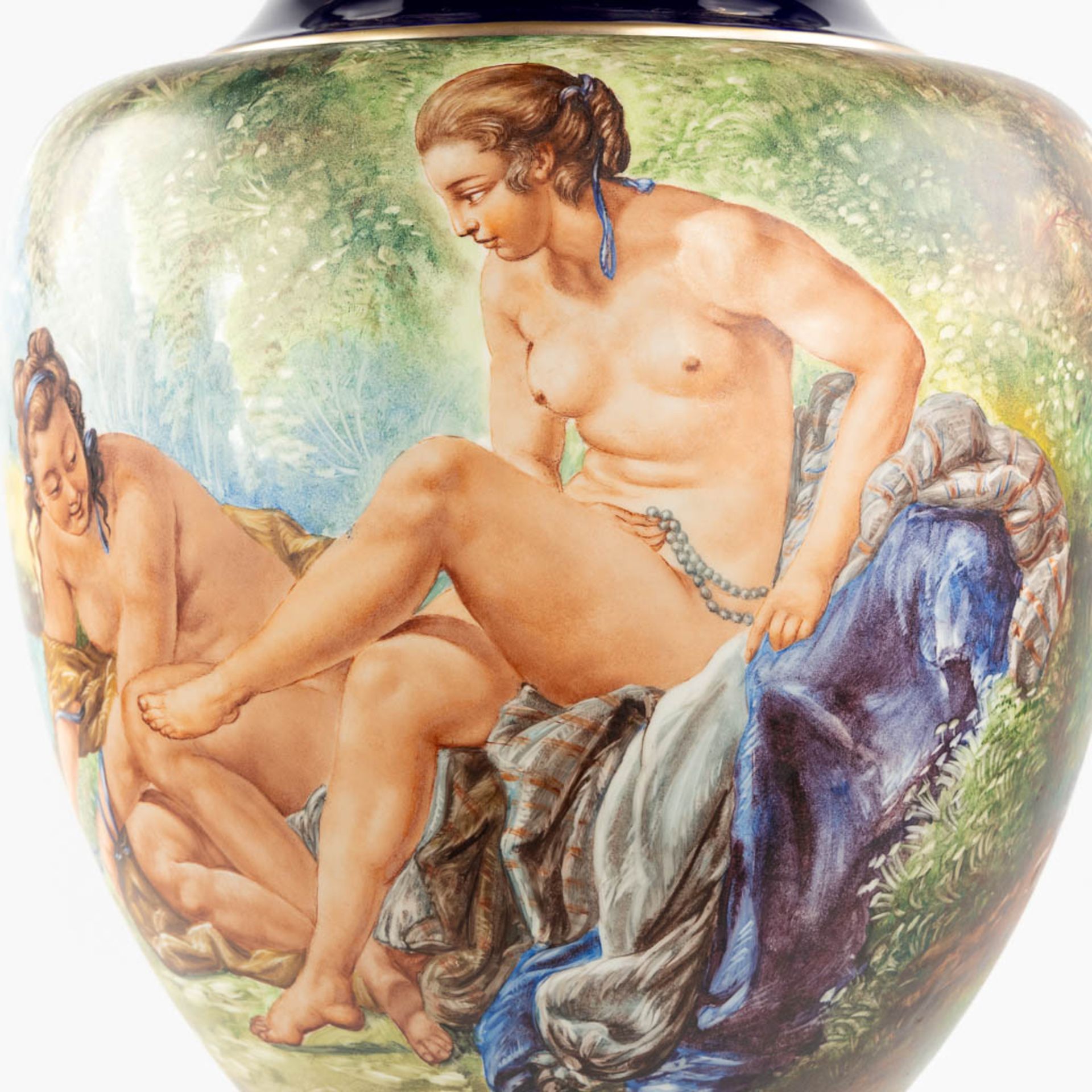 Capodimonte Italy, a large vase with hand-painted decor 'Two Nudes'. (H:100 x D:36 cm) - Image 9 of 17