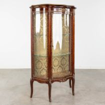 A vintage display cabinet, curved glass mounted with bronze in Louis XV style. (L:35 x W:80 x H:140