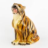 A small figurine of a tiger, glazed ceramics. Italy. (L:18 x W:32 x H:45 cm)