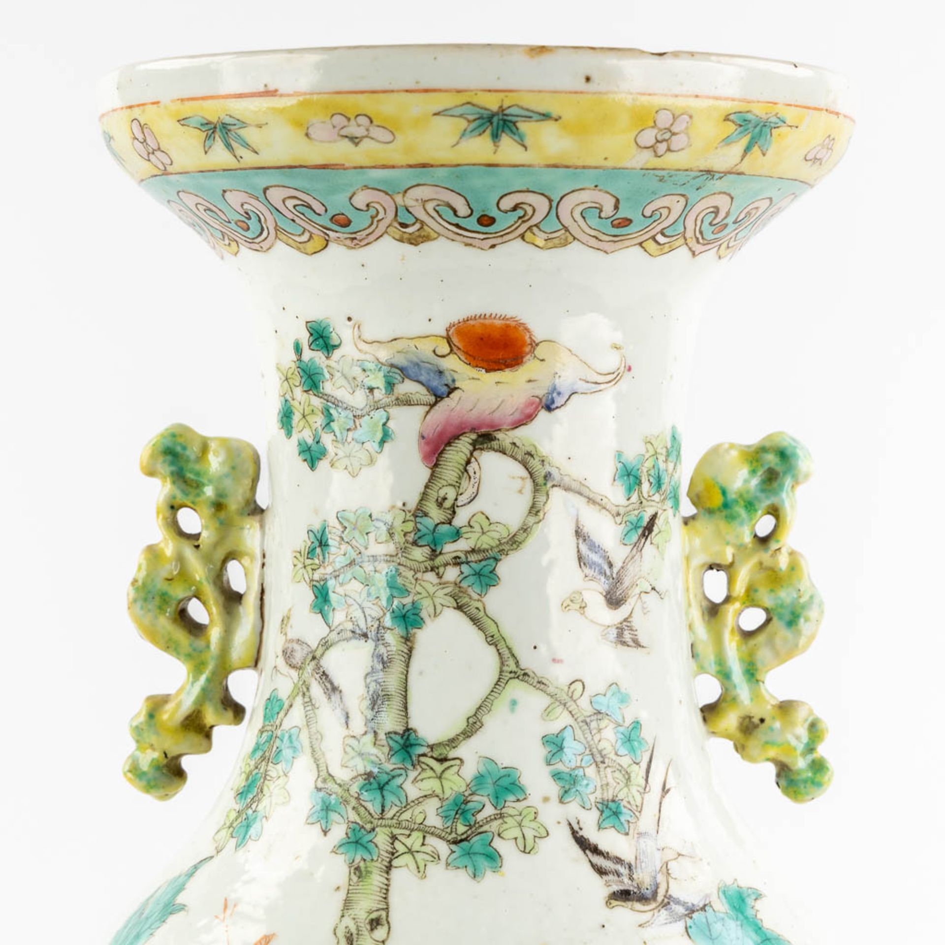 A Chinese Vase, Famille Rose decorated with Fauna and Flora. (H:60 x D:25 cm) - Image 10 of 12