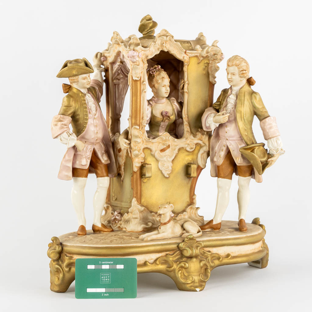 Royal Dux, a 'Sedan Chair', polychrome porcelain. (L:23 x W:37 x H:40 cm) - Image 2 of 15