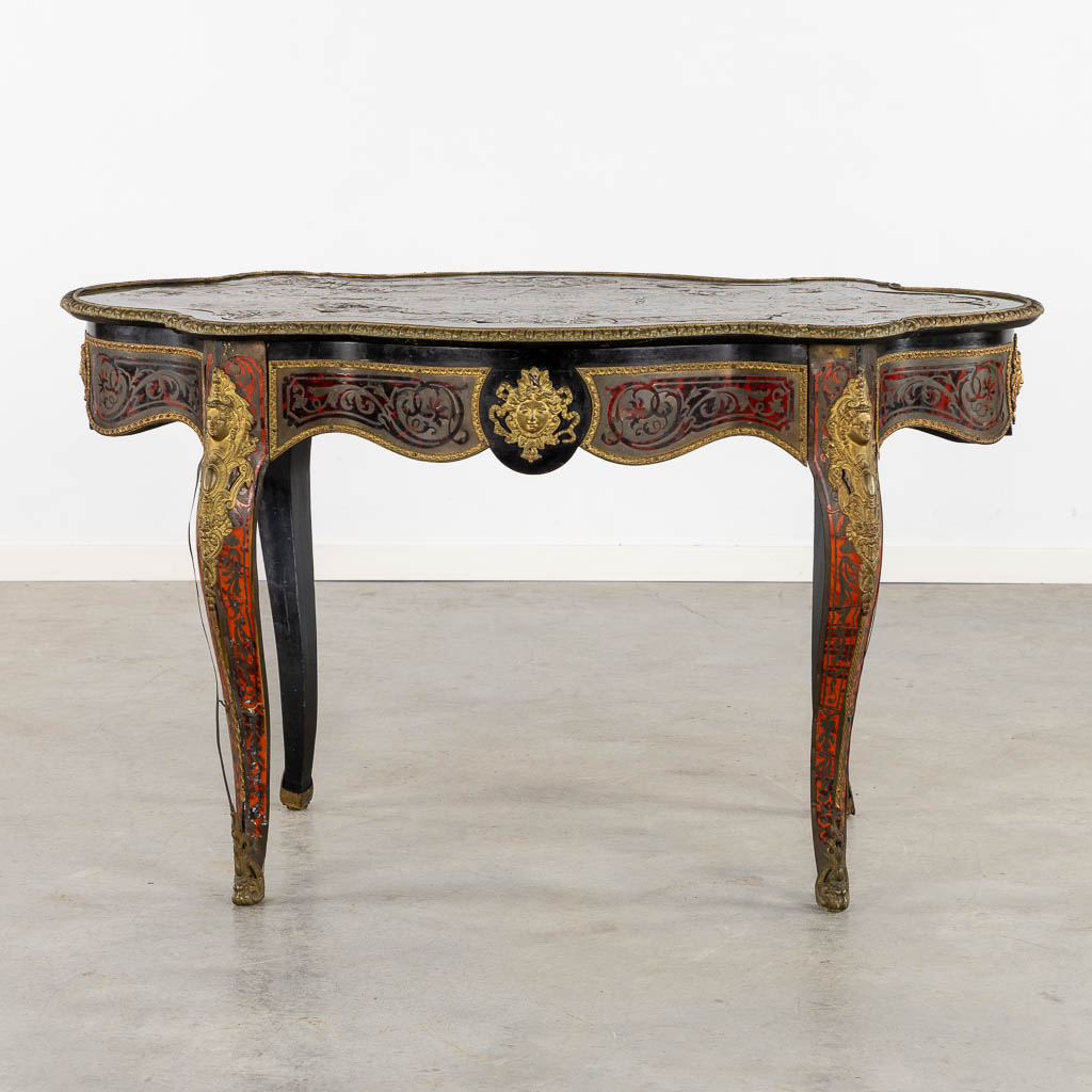 A Boulle 'Table Violon', tortoiseshell and copper inlay, Napoleon 3. (L:76 x W:130 x H:77 cm) - Image 19 of 19