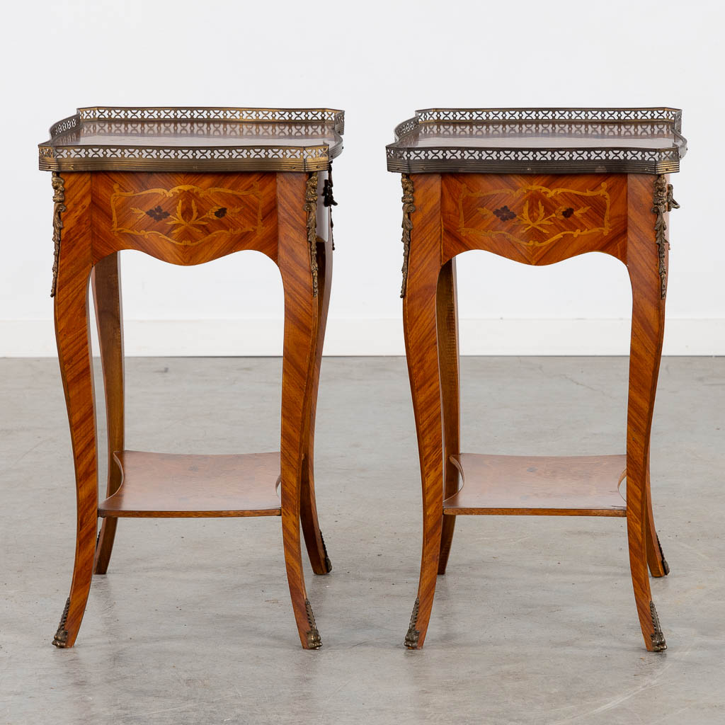 A pair of side tables, marquetry inlay and mounted with bronze. (L:37 x W:51 x H:65 cm) - Image 7 of 13