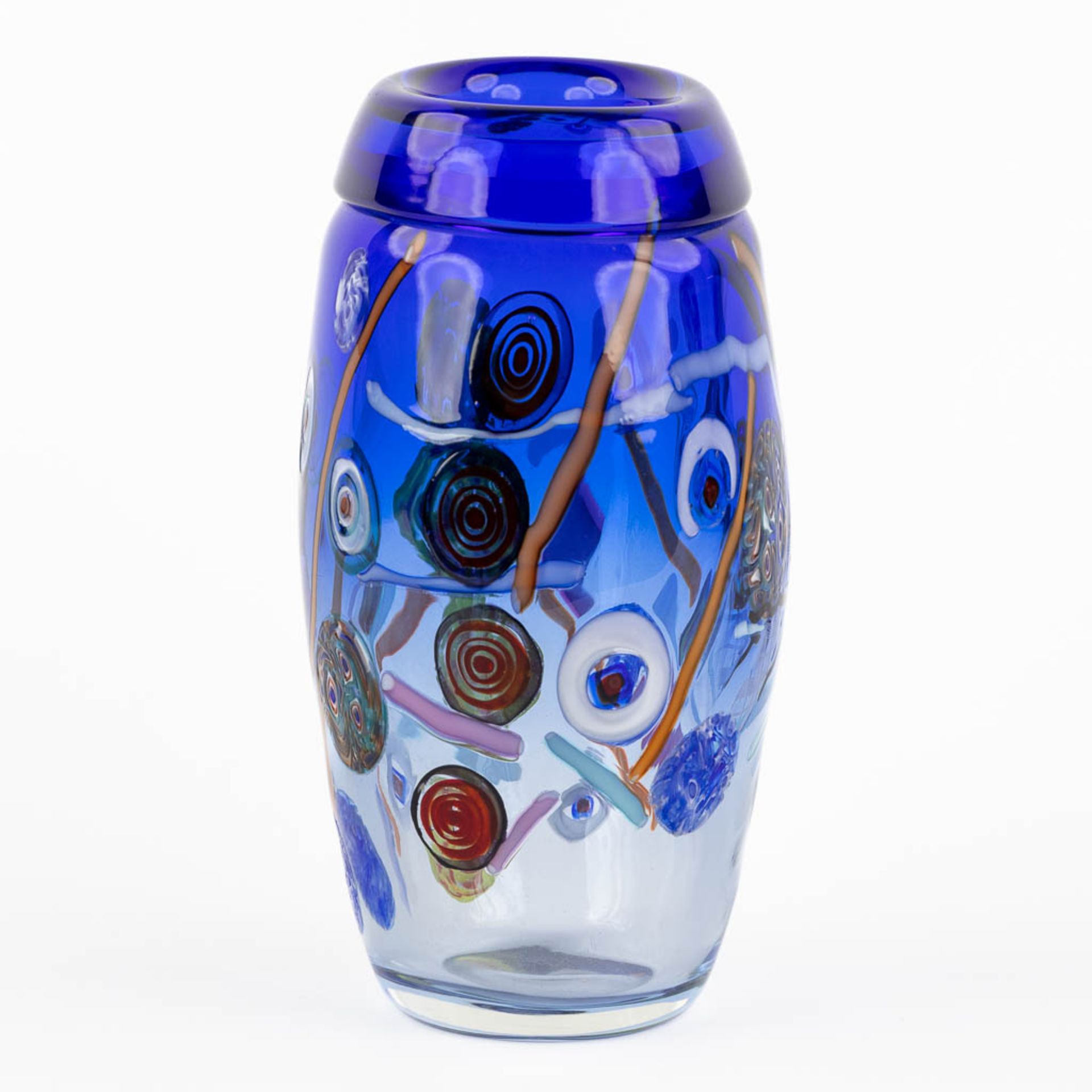 A mid-century vase with colorfull decor, Murano, Italy. 20th C. (L:13 x W:16 x H:25 cm) - Image 6 of 11