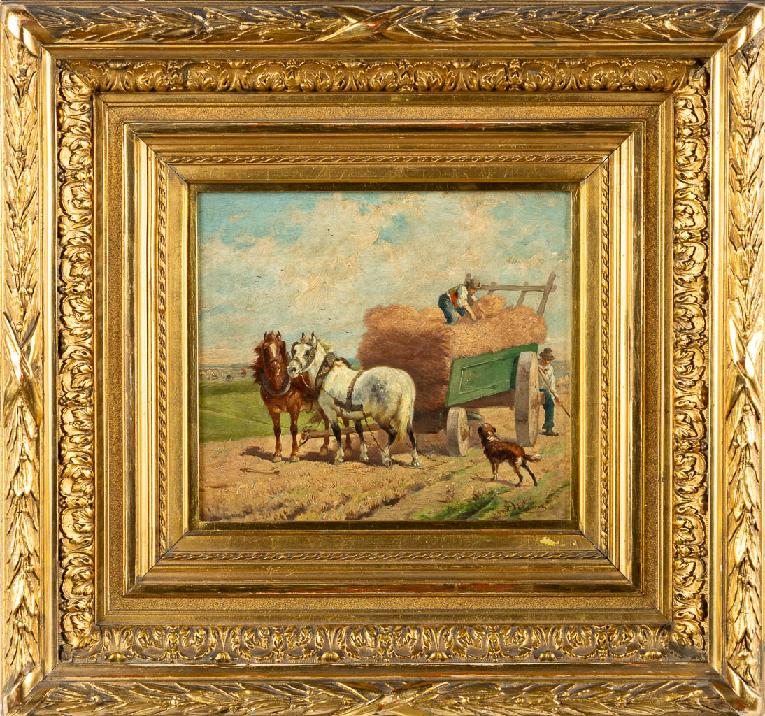 Délion (XIX) 'The Horse-drawn carriage' oil on panel. (W:26 x H:23 cm) - Image 3 of 6