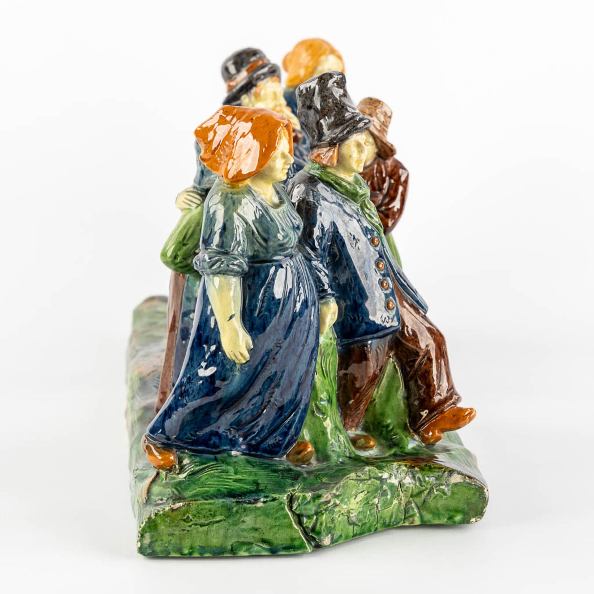 Flemish Pottery 'Bridal Parade', three pieces. Caessens, Kortrijk. Circa 1900. (L:19 x W:138 x H:25, - Image 6 of 22