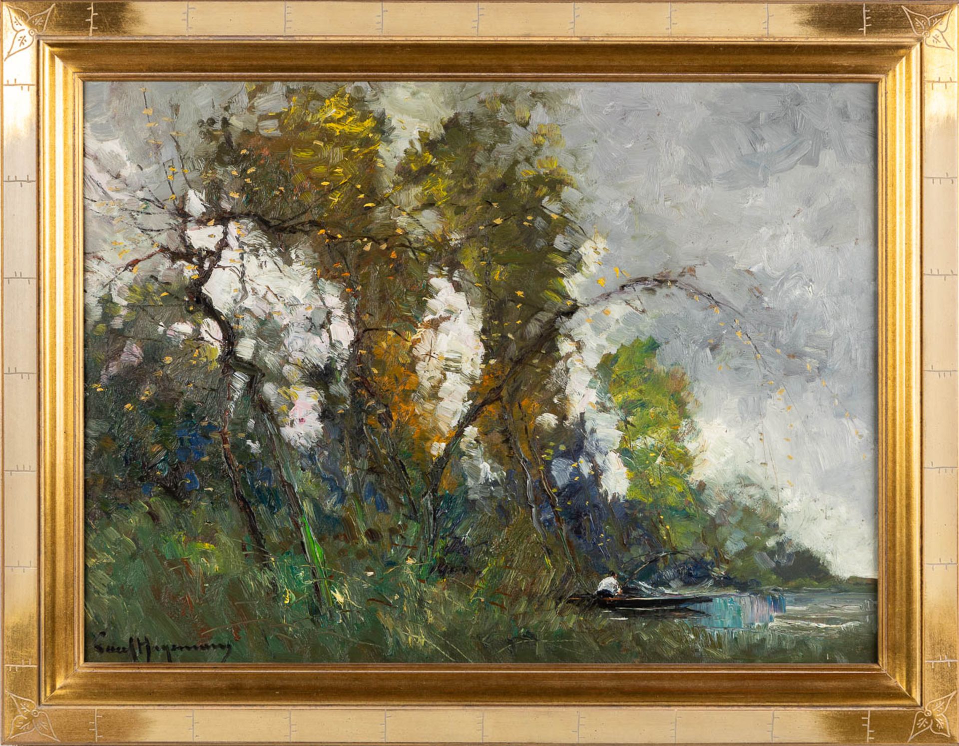 Paul HAGEMANS (1884-1959) 'Fisherman on the pond'. (W:84 x H:62 cm) - Image 3 of 7