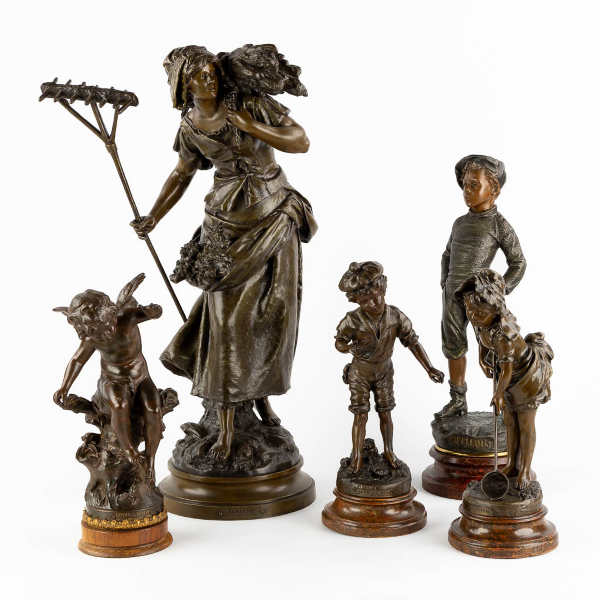 Five Spelter figurines, Circa 1900. (H:67 cm)