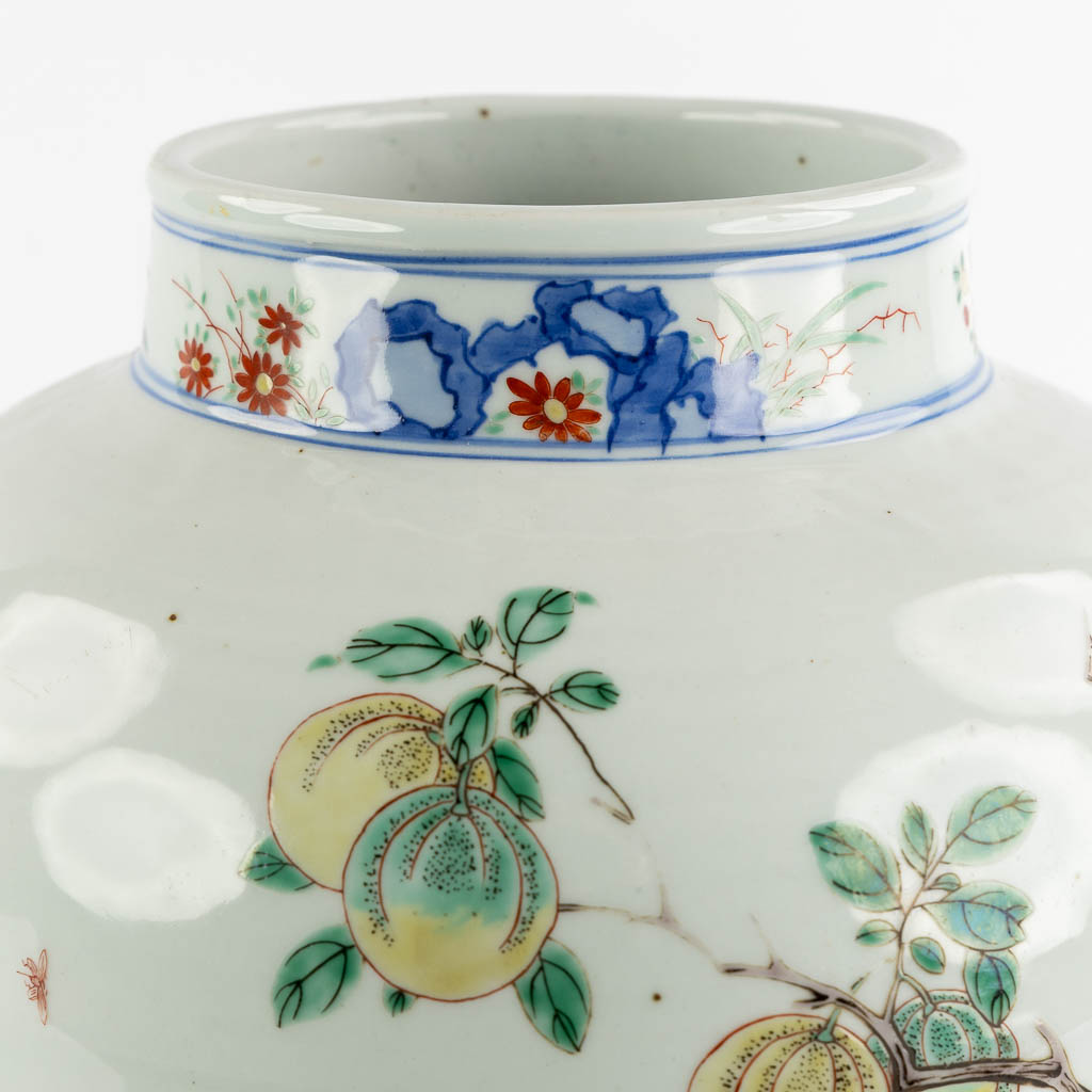 A Chinese pot, Wuchai decorated with growing fruits and blossoms. (H:31 x D:25 cm) - Image 8 of 11
