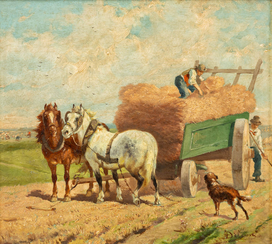 Délion (XIX) 'The Horse-drawn carriage' oil on panel. (W:26 x H:23 cm)