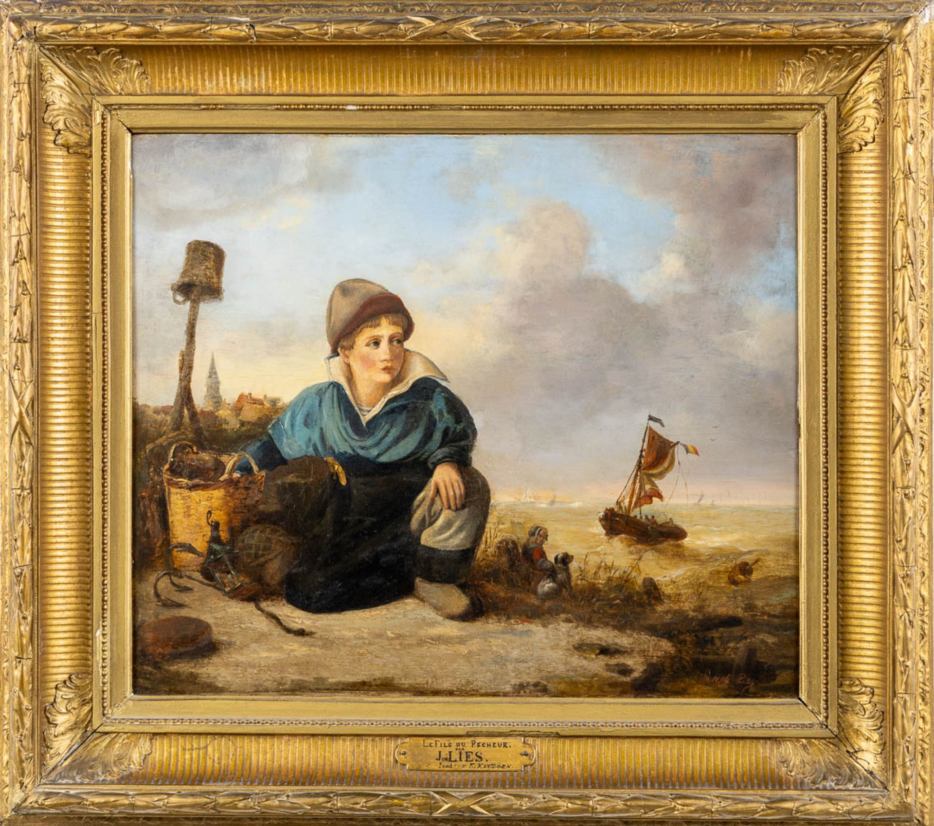 'Le Fils Du Pecheur' oil on panel, signed Joseph Lies. (W:50 x H:43 cm) - Bild 3 aus 7