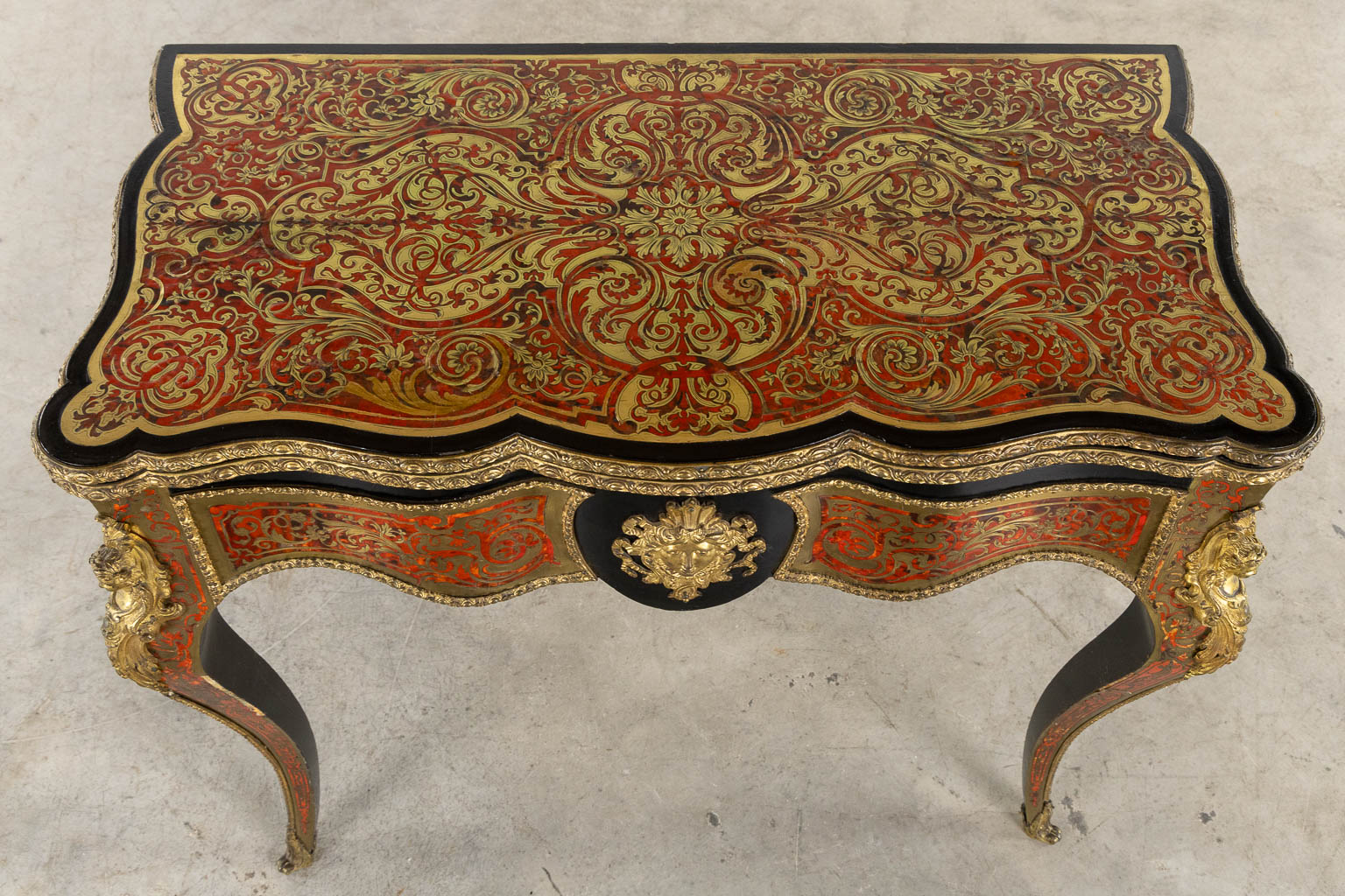 A 'Boulle inlay' card playing table mounted with gilt bronze, Napoleon 3, 19th C. (L:45 x W:87 x H:7 - Image 10 of 16