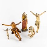 A collection of wood sculptured Corpus Christi and Saints. 19th and 20th C. (W:38 x H:53 cm)