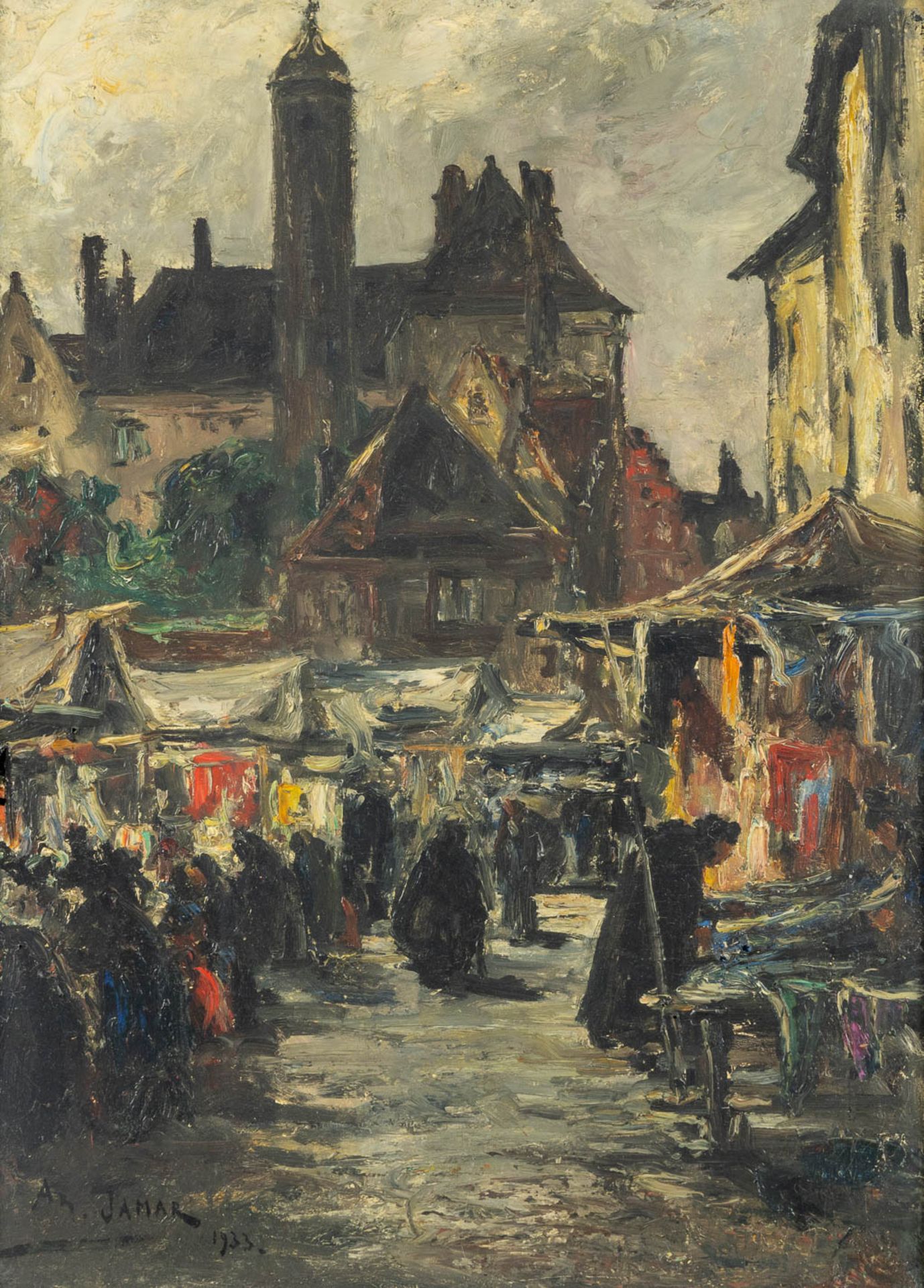 Armand JAMAR (1870-1946) 'Market Scène' 1933. (W:55 x H:75 cm)