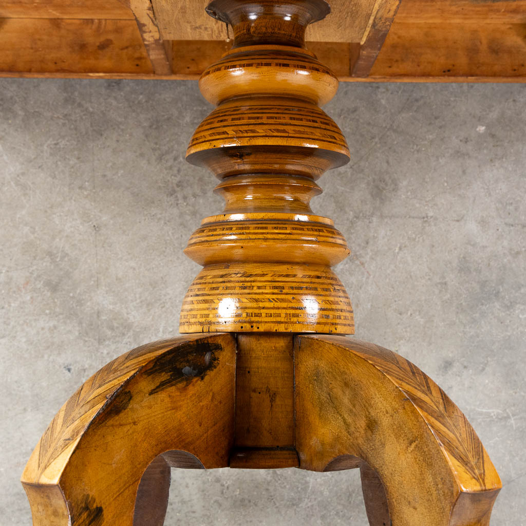 A side table, marquetry inlay with a 'Battle Cart'. 19th C. (L:60 x W:90 x H:62 cm) - Image 10 of 12