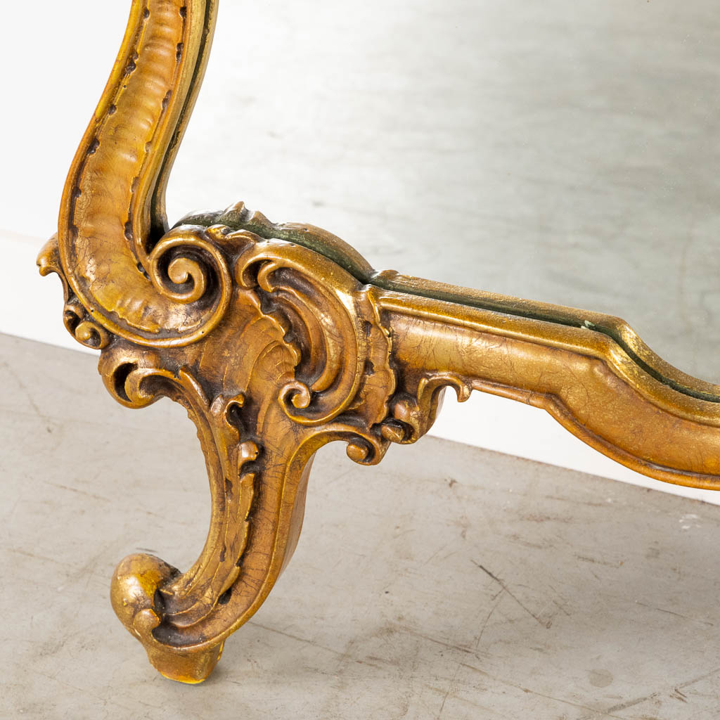 An Italian console table, mirror and wall lamps, gilt, Lodewijk XV stijl. (L:36 x W:131 x H:217 cm) - Image 9 of 13