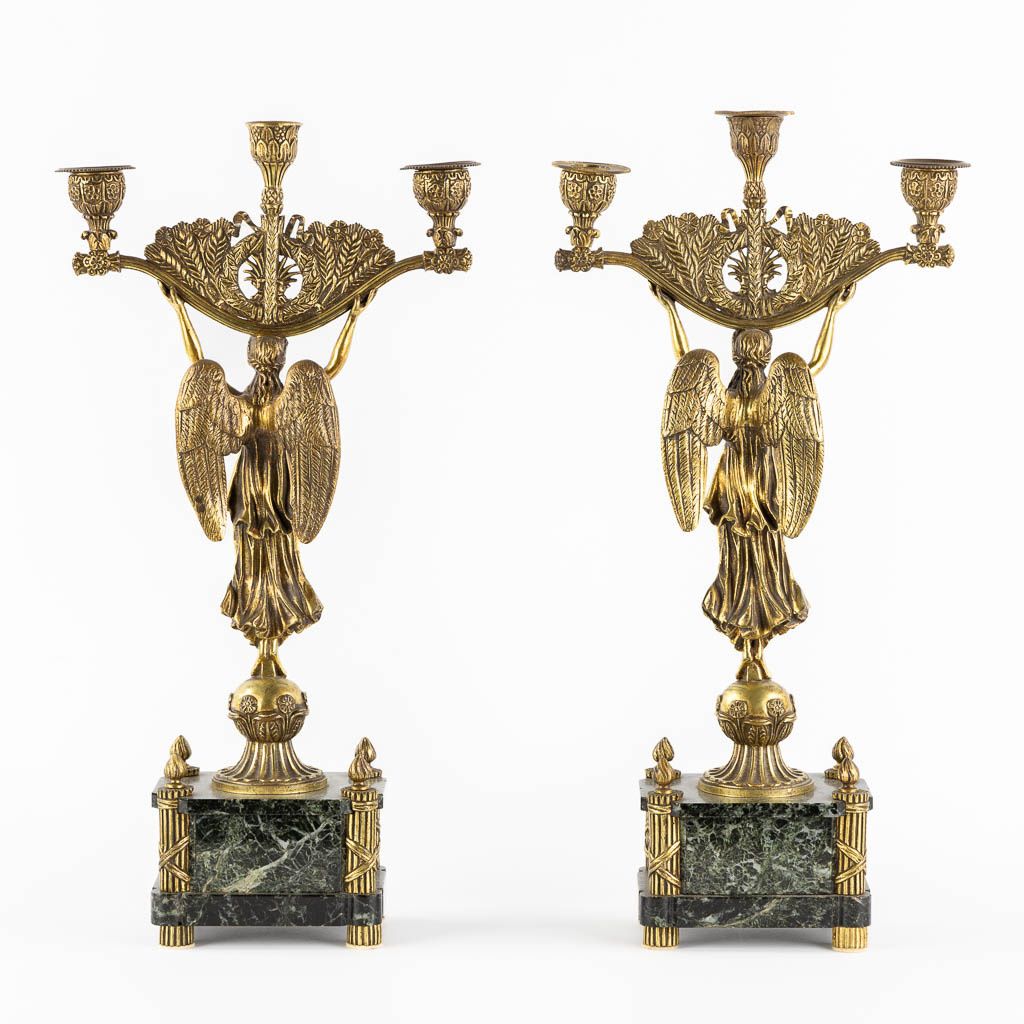 Two pairs of candelabra, bronze and cloisonné, Empire and Louis XVI style. (H:49 x D:26 cm) - Image 12 of 18