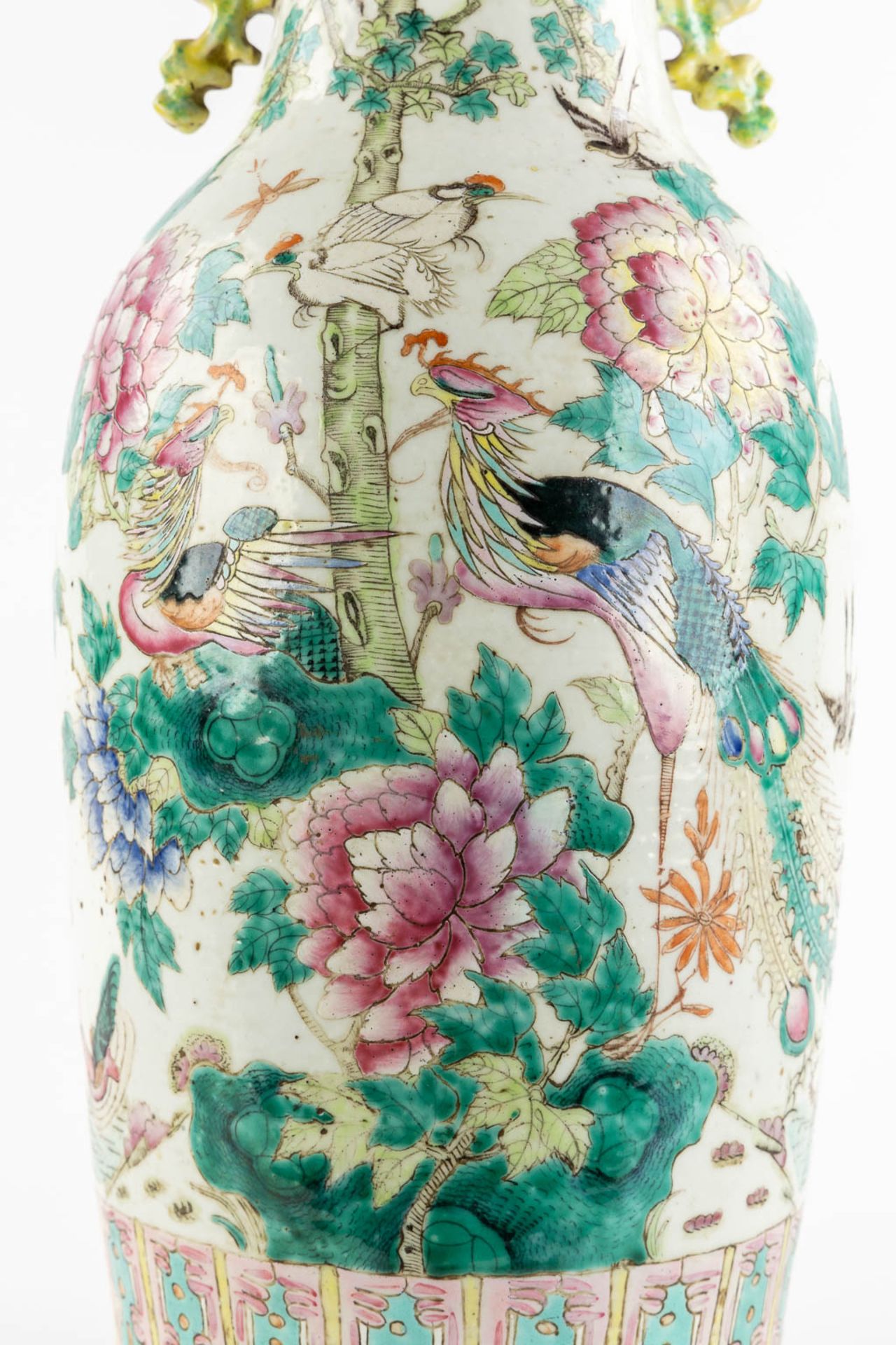 A Chinese Vase, Famille Rose decorated with Fauna and Flora. (H:60 x D:25 cm) - Image 11 of 12