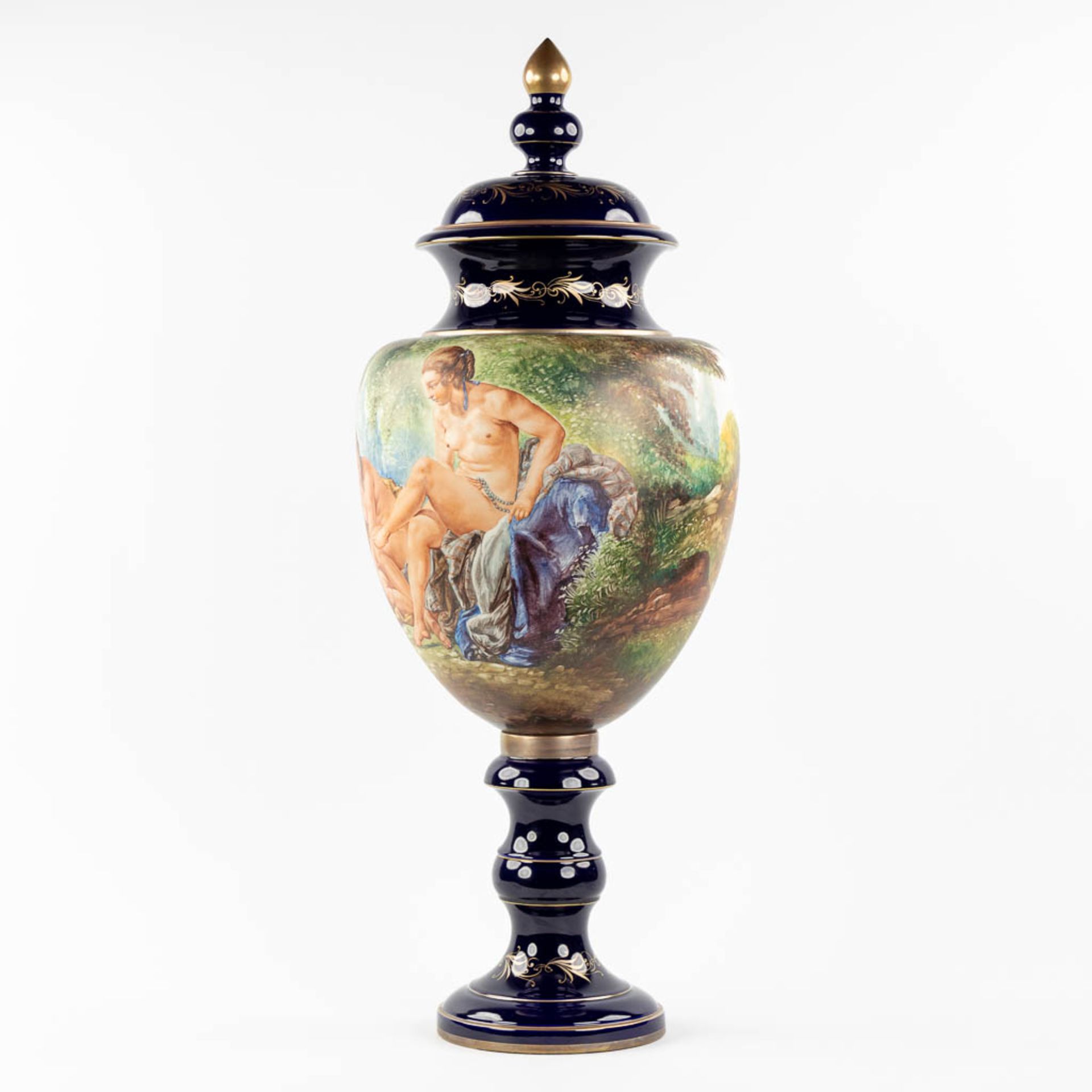 Capodimonte Italy, a large vase with hand-painted decor 'Two Nudes'. (H:100 x D:36 cm) - Image 8 of 17