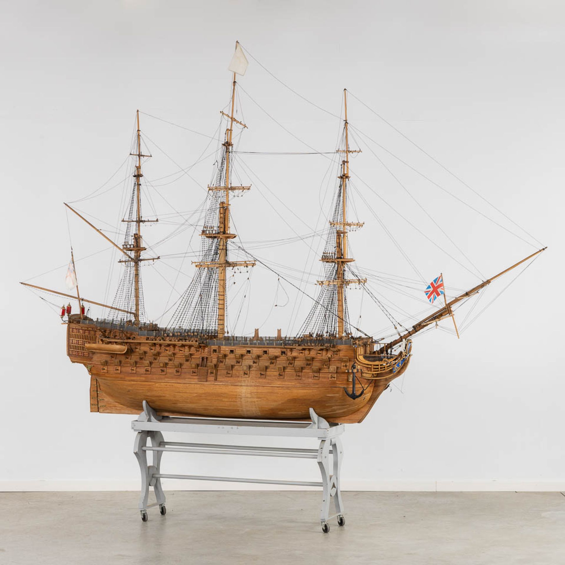 H.M.S. Victory, a large and decorative, hand-made ship. (L:56 x W:320 x H:285 cm)