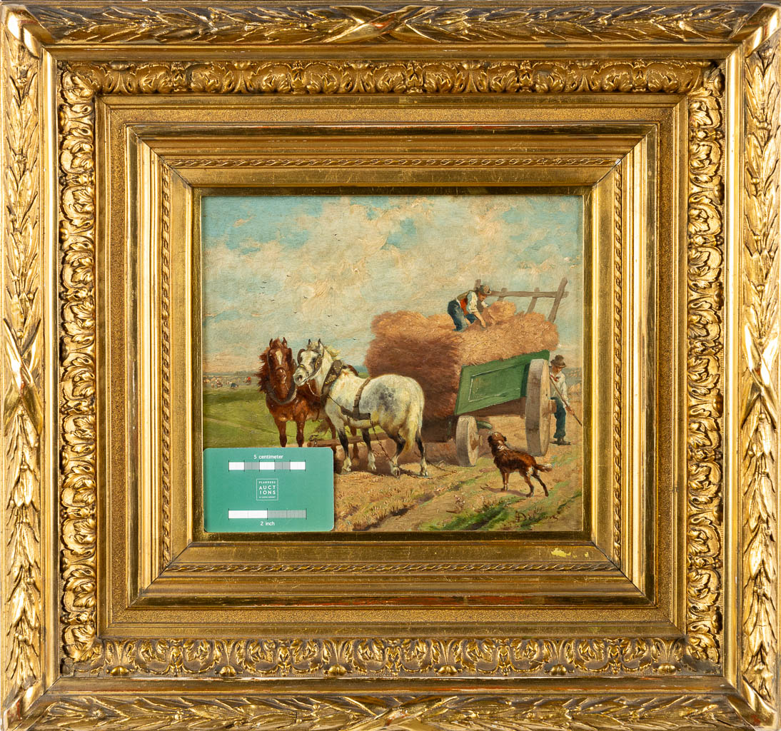 Délion (XIX) 'The Horse-drawn carriage' oil on panel. (W:26 x H:23 cm) - Image 2 of 6