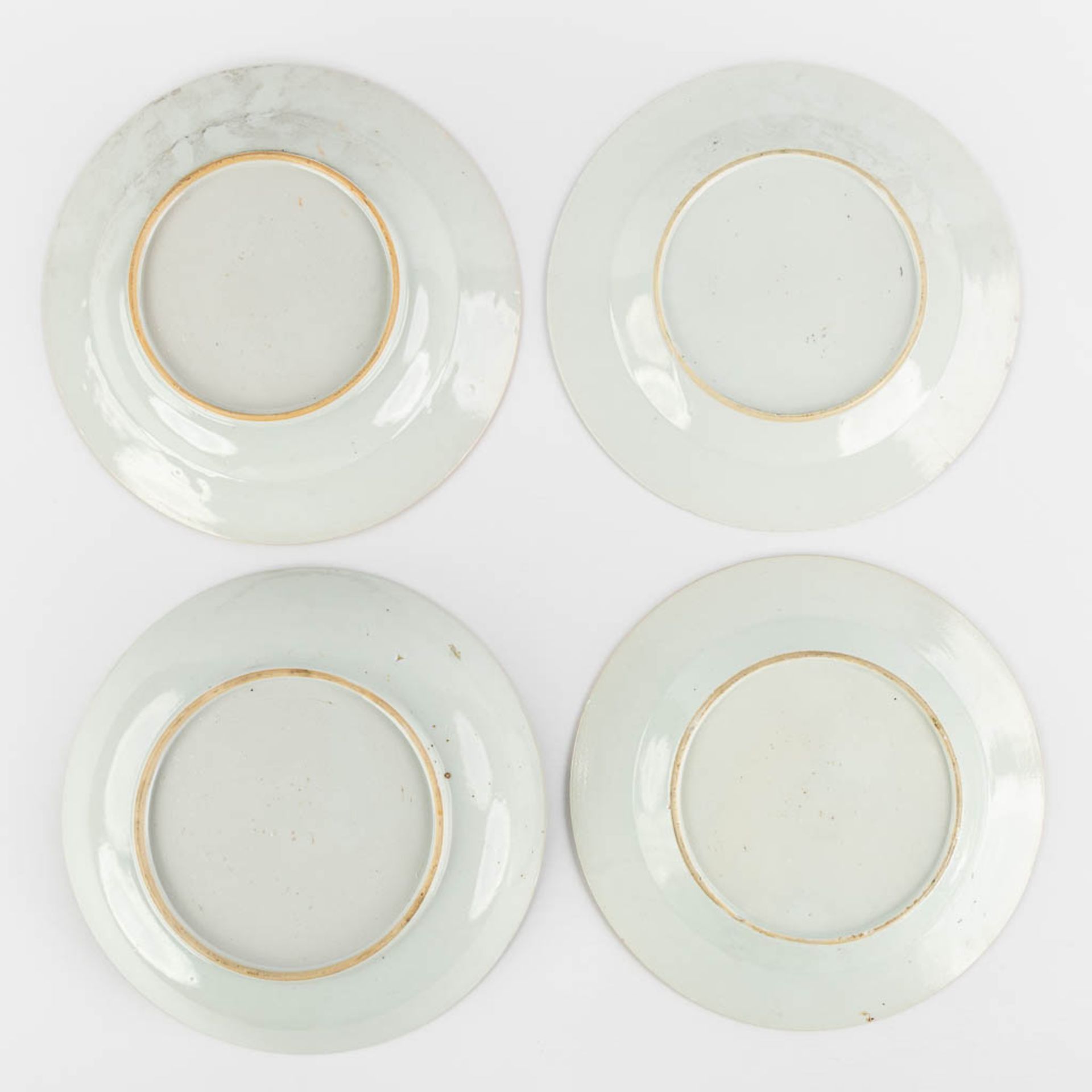 Ten Chinese Famille Rose plates and cups, flower decor. (D:23,5 cm) - Image 9 of 13