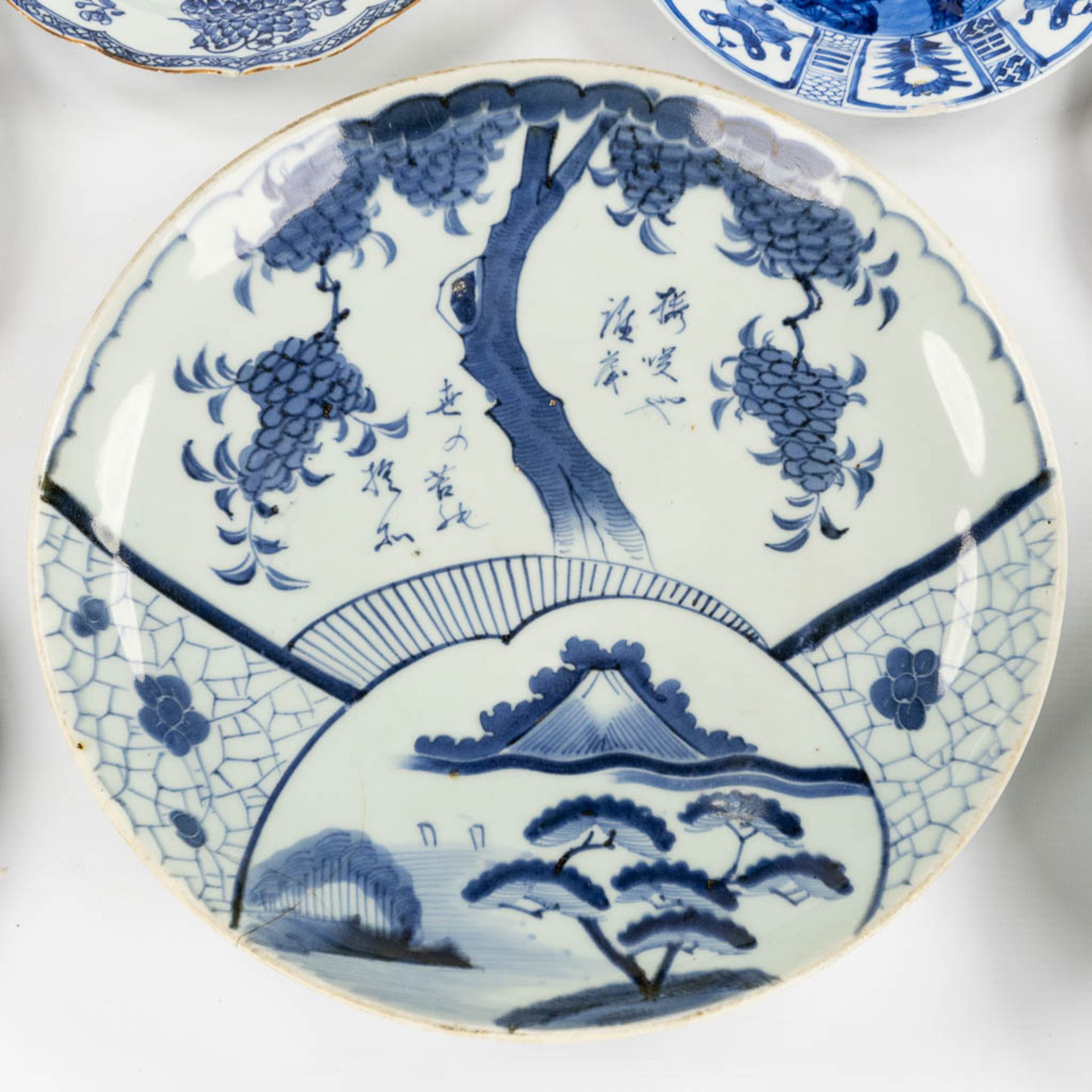 Eleven plates, Blue-White and Famille Rose, 18th and 19th C. (D:36,5 cm) - Bild 4 aus 9