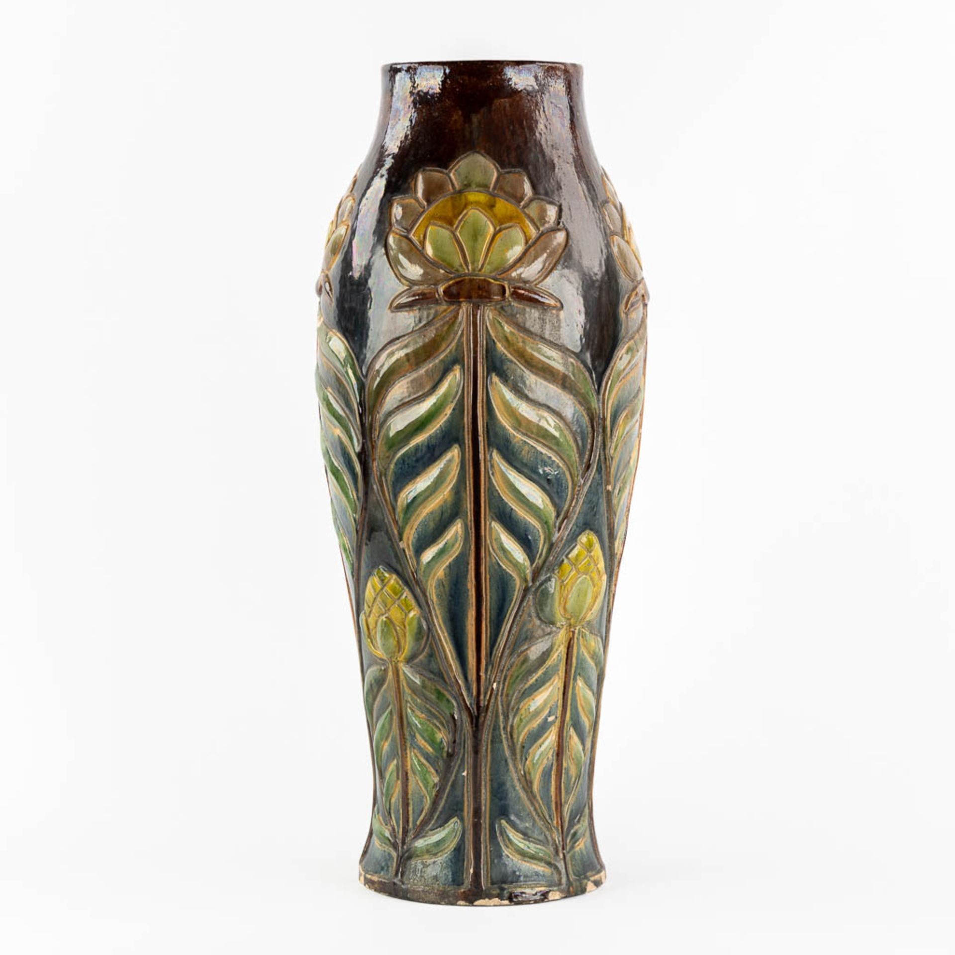 Flemish Earthenware, a large vase, Art Nouveau. (H:61,5 x D:22 cm) - Image 5 of 11