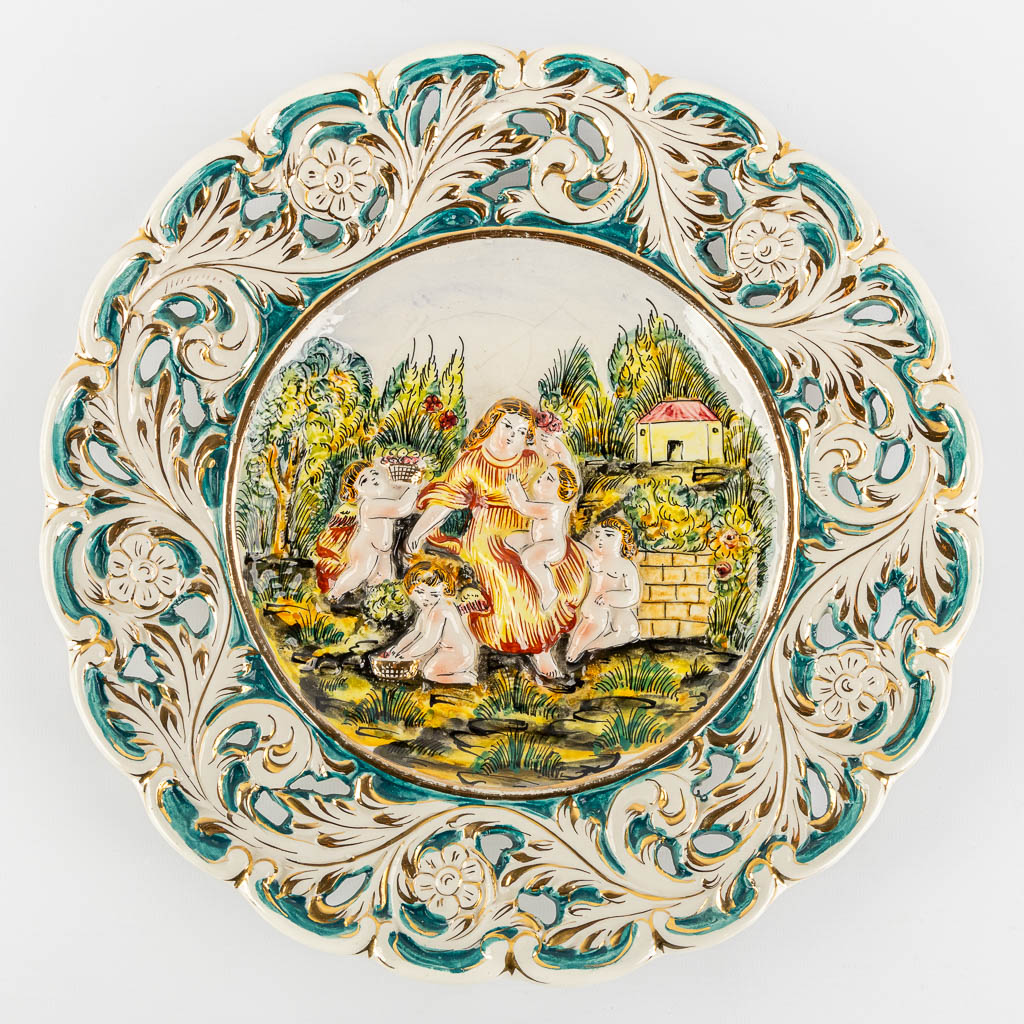 Two vases and a plate, glazed faience, Capodimonte, Italy. (L:21 x W:30 x H:54 cm) - Image 25 of 28