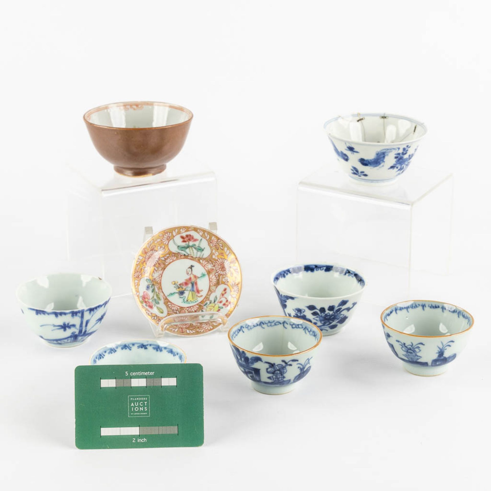 Seven cups and a saucer, Chinese porcelain, Kangxi, Yongzheng and Qianlong period. 18th C. (H:4,5 x - Image 2 of 13