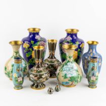 Four pairs of Cloisonné enamel vases, added 1 vase and two small pieces. (H:38 x D:23 cm)