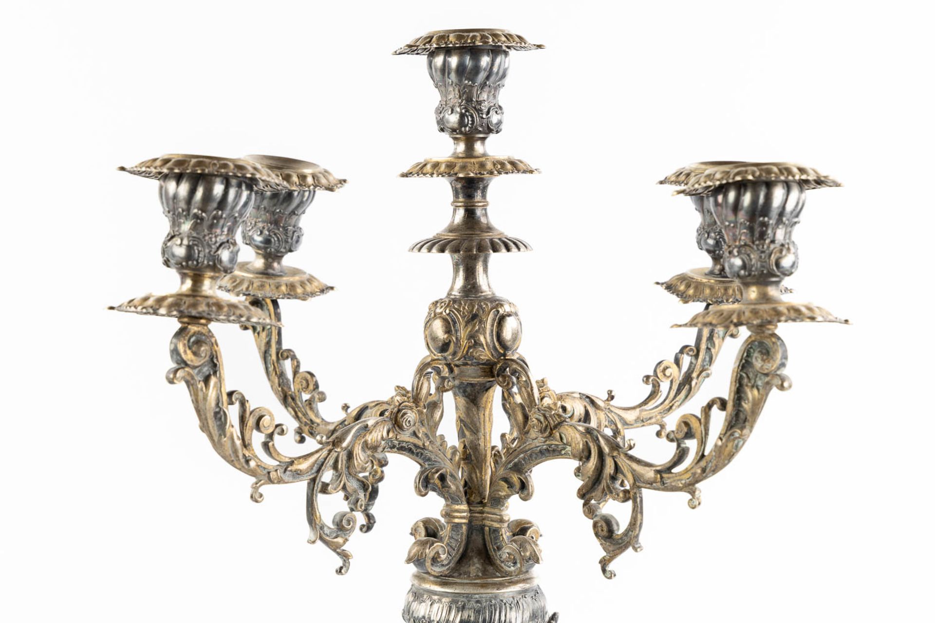 WMF, A large silver-plated candelabra, with an image of Cupid. (L:37 x W:37 x H:57 cm) - Bild 11 aus 13